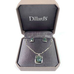 Dillards Faux Opal Necklace & Earring Jewelry Set Silver Tone/Blue Green NIB